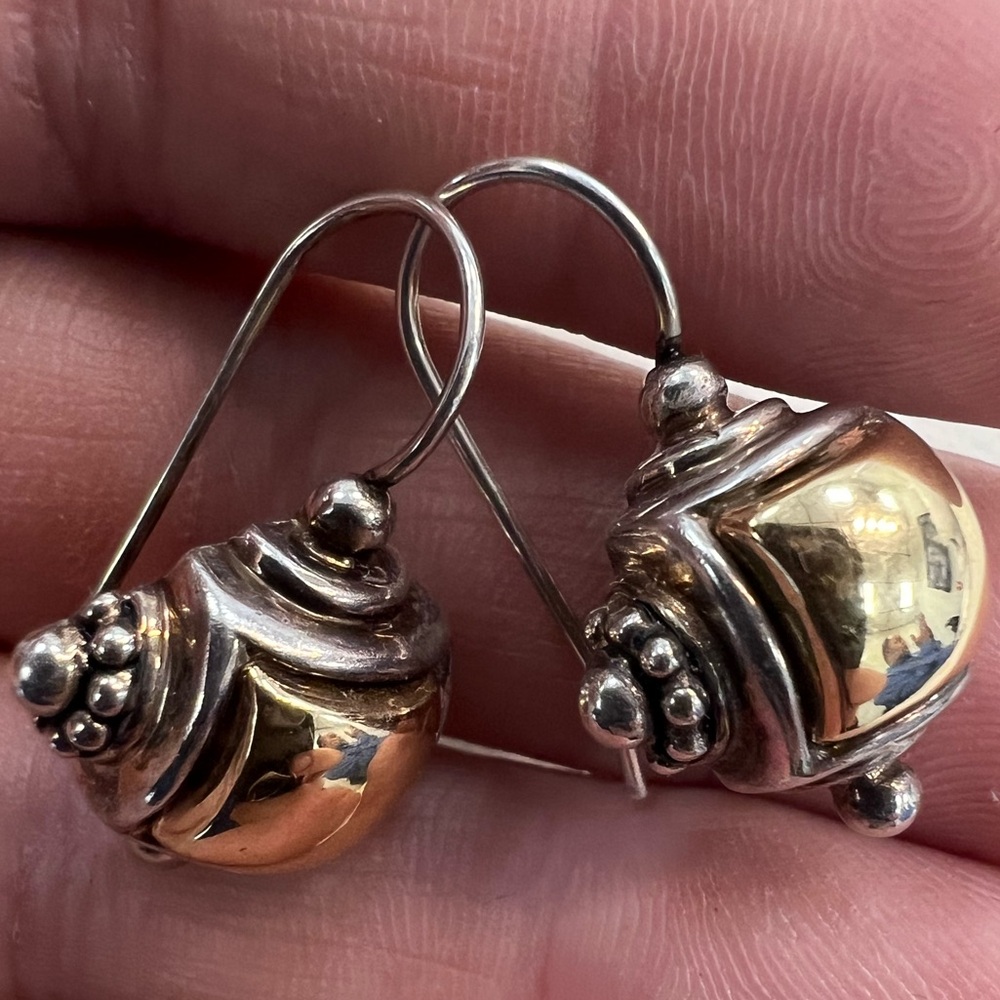 14K yellow gold and 925 sterling silver earrings for pierced ears 7.2g - Picture 7 of 16